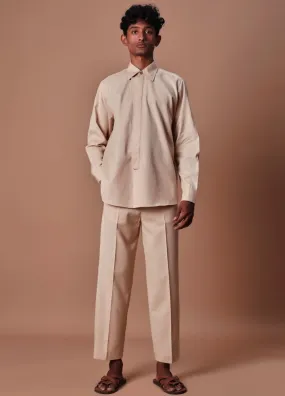 Beige Placket Shirt And Ankle Pant Set