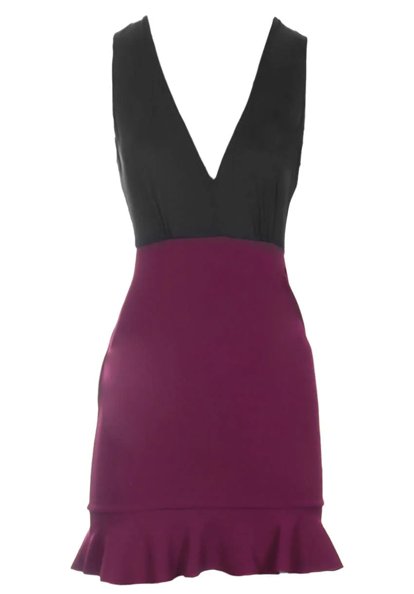 Black and Plum 2 in 1 Mini Dress