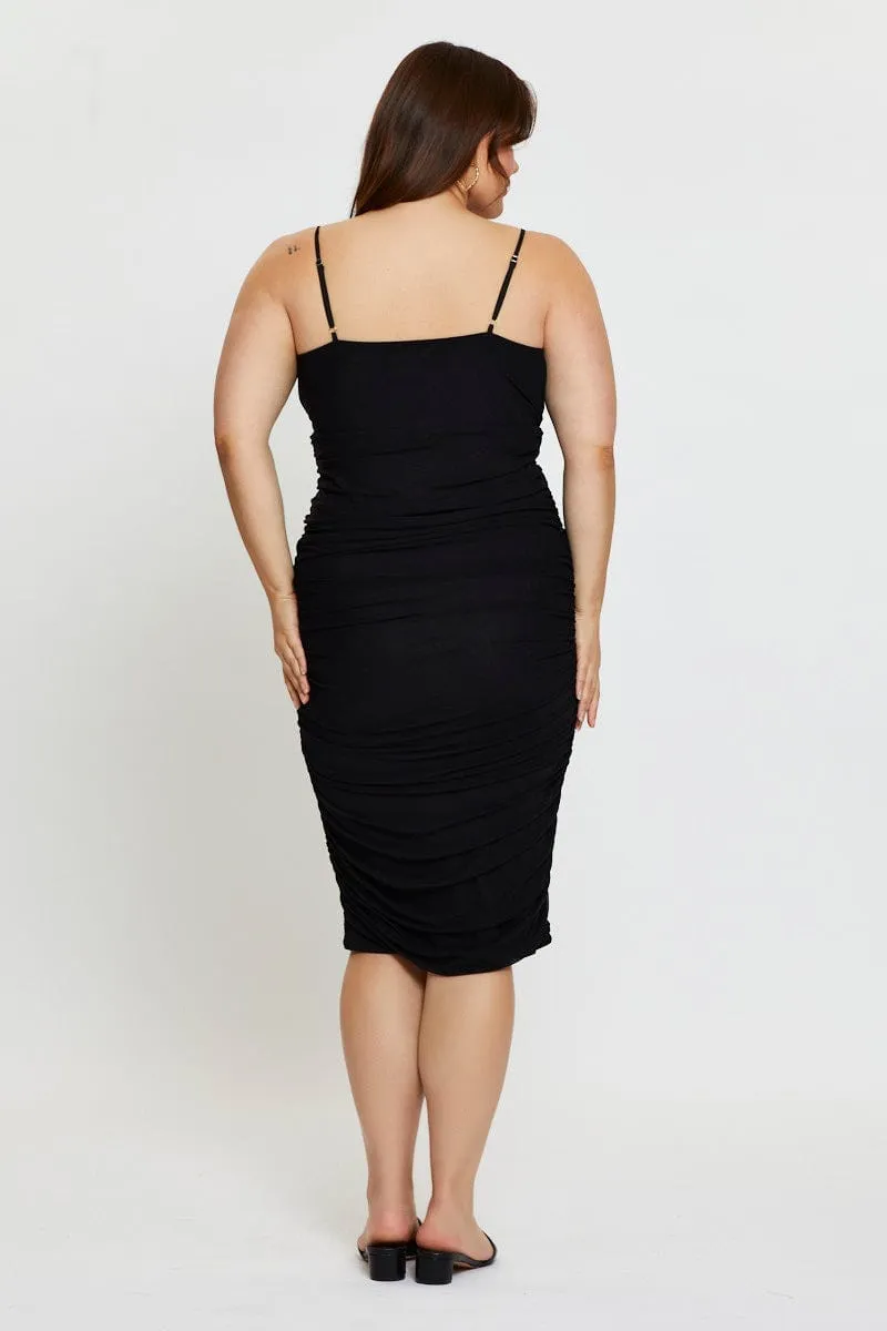 Black Bodycon Dress Square Neck Sleeveless Midi