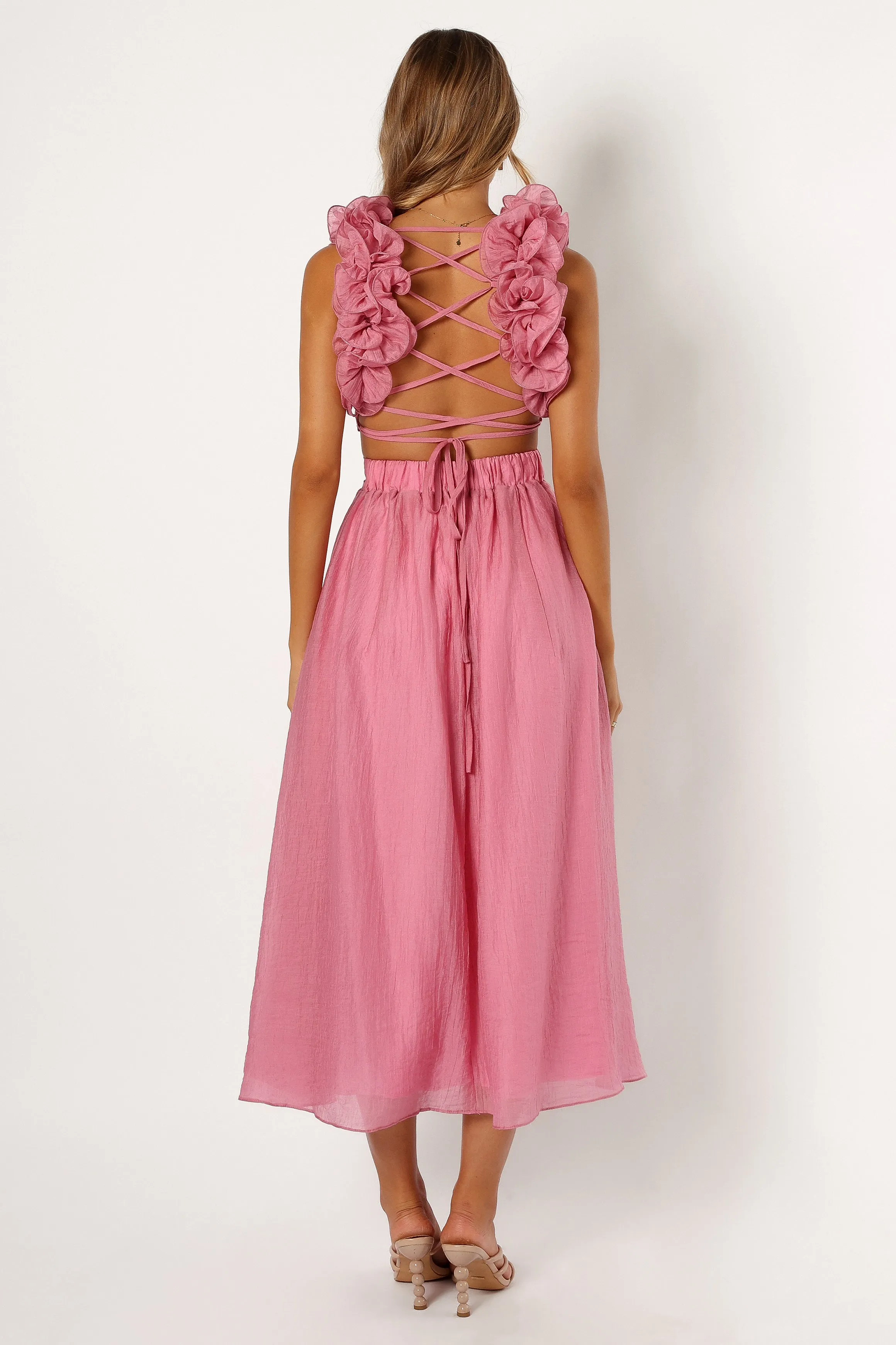 Blake Frill Shoulder Maxi Dress - Pink