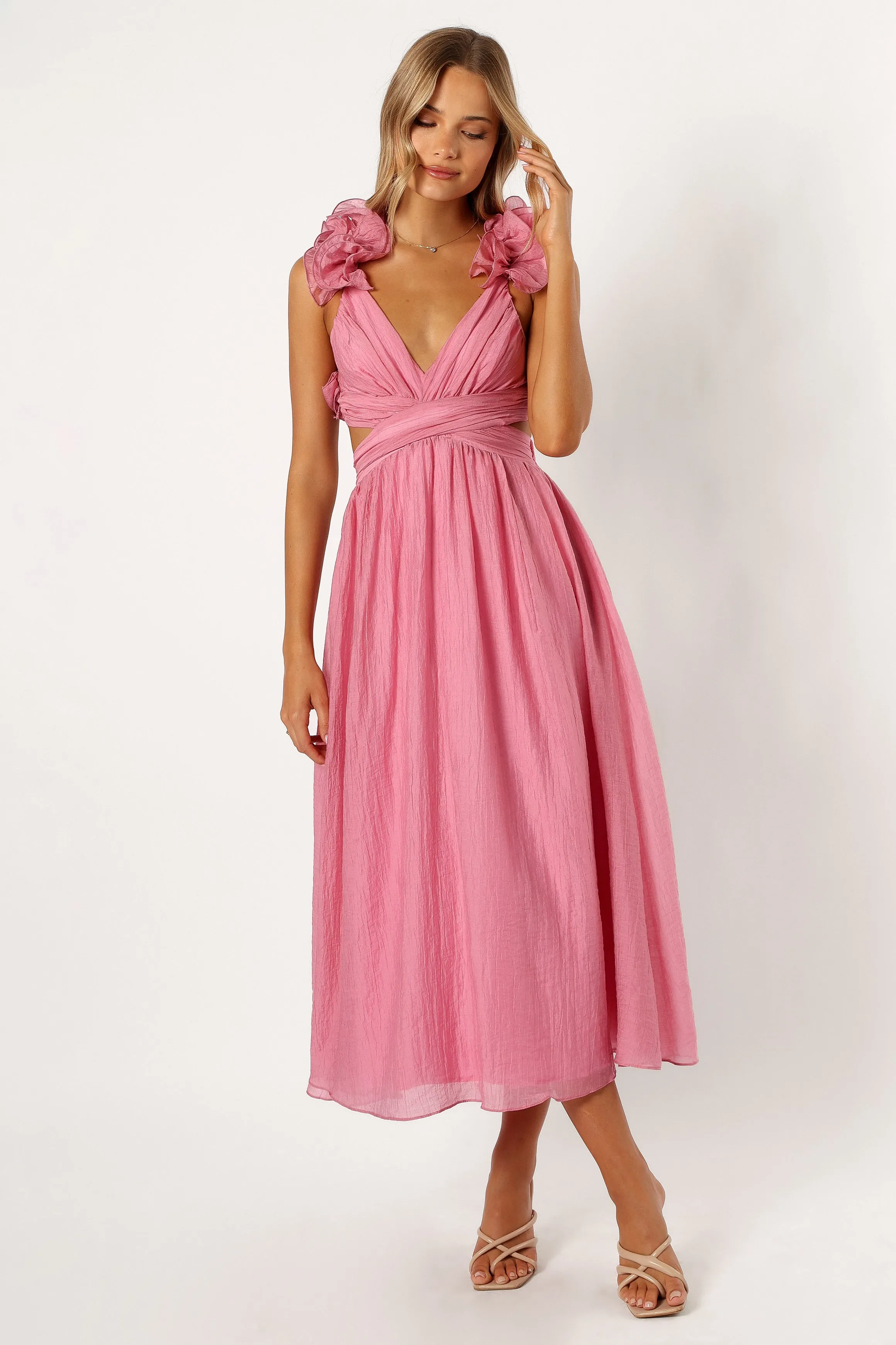 Blake Frill Shoulder Maxi Dress - Pink