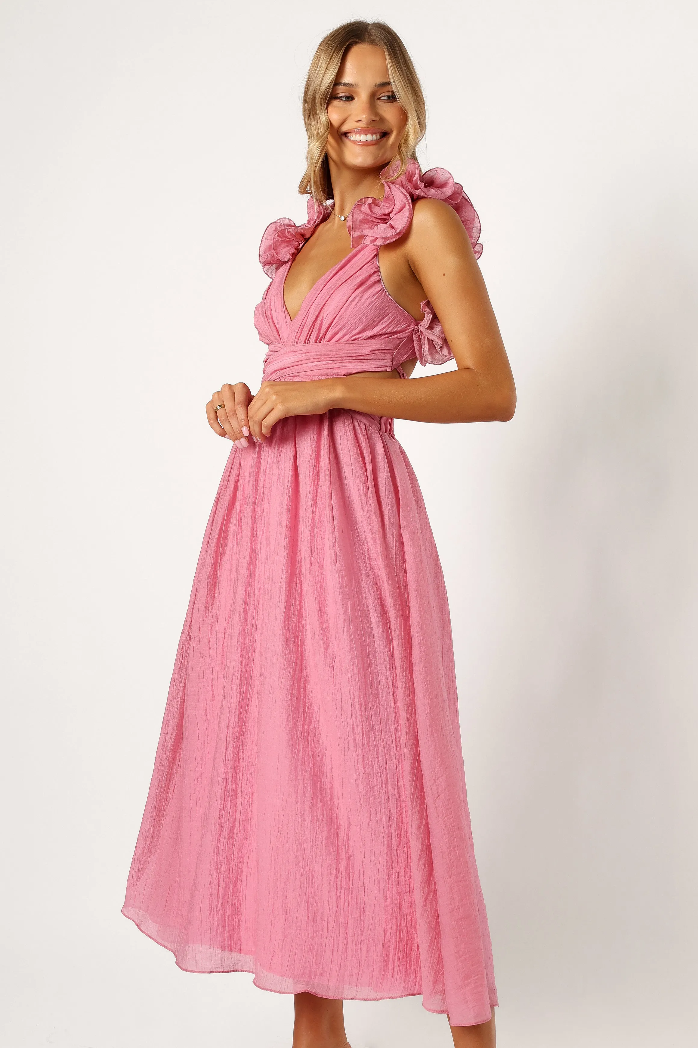 Blake Frill Shoulder Maxi Dress - Pink