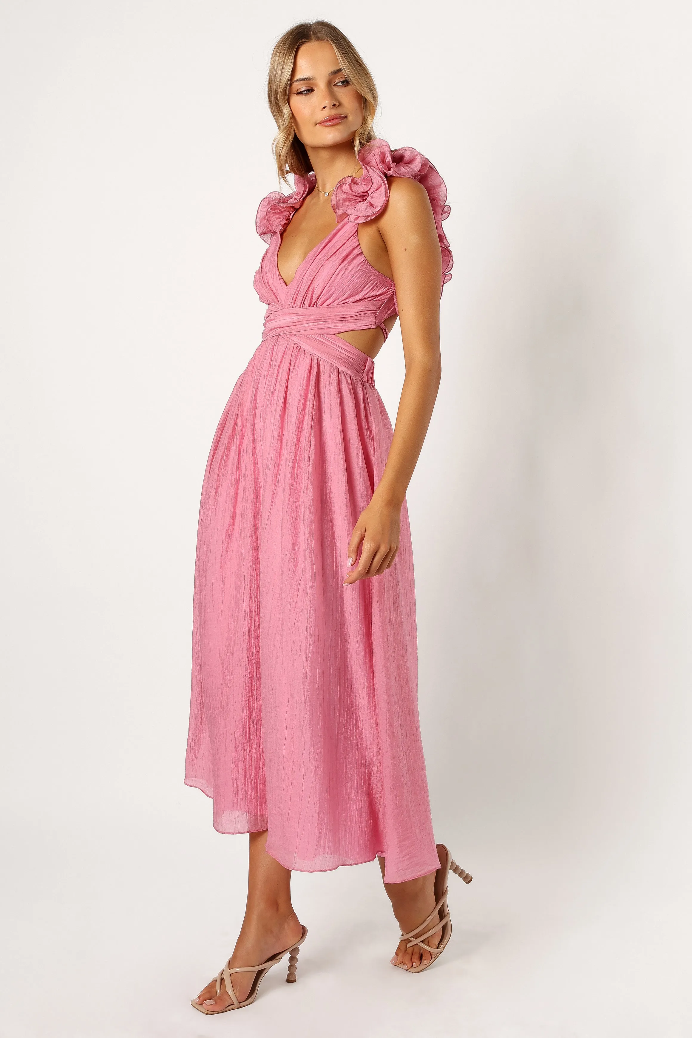 Blake Frill Shoulder Maxi Dress - Pink