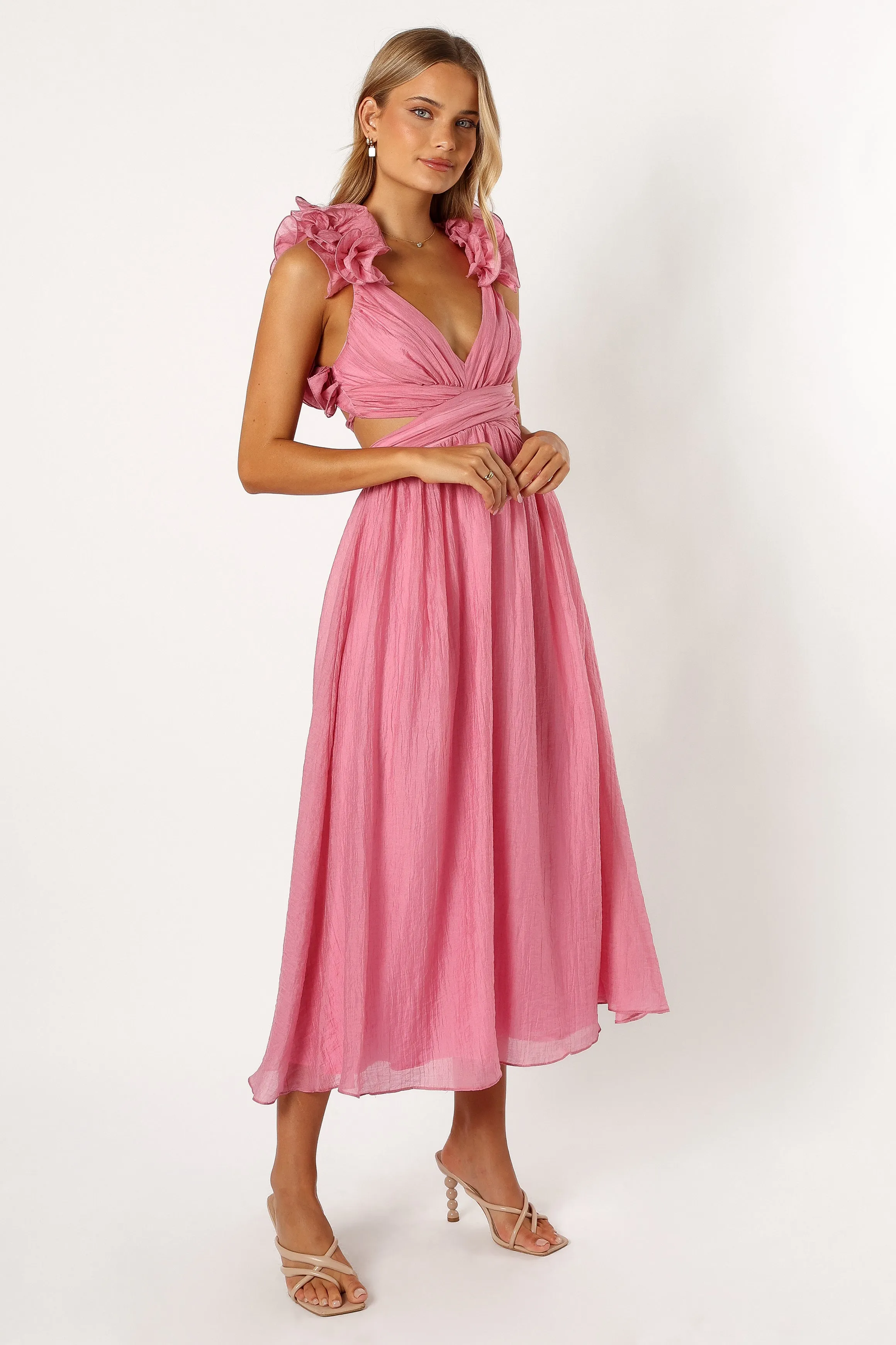 Blake Frill Shoulder Maxi Dress - Pink