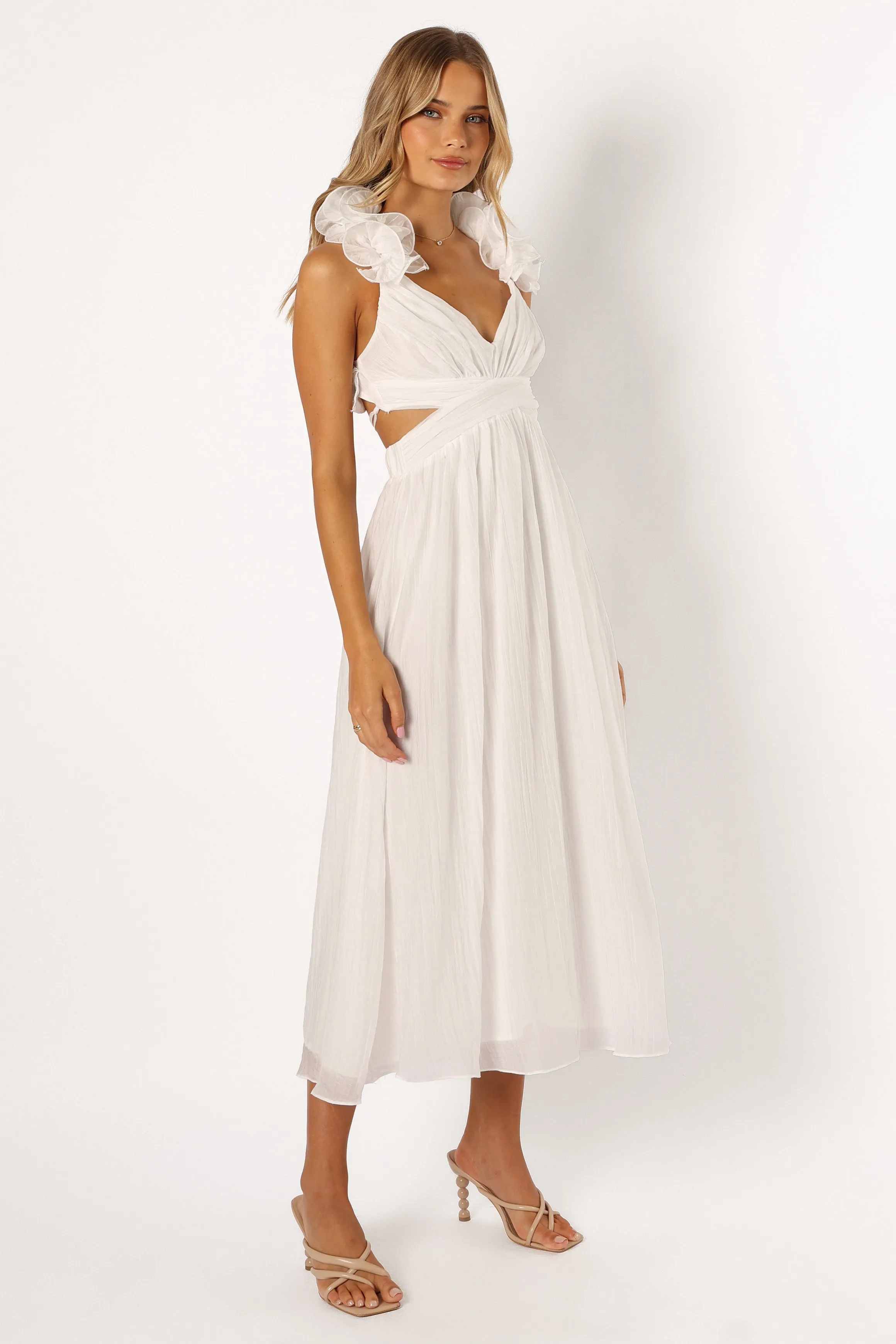 Blake Frill Shoulder Maxi Dress - White