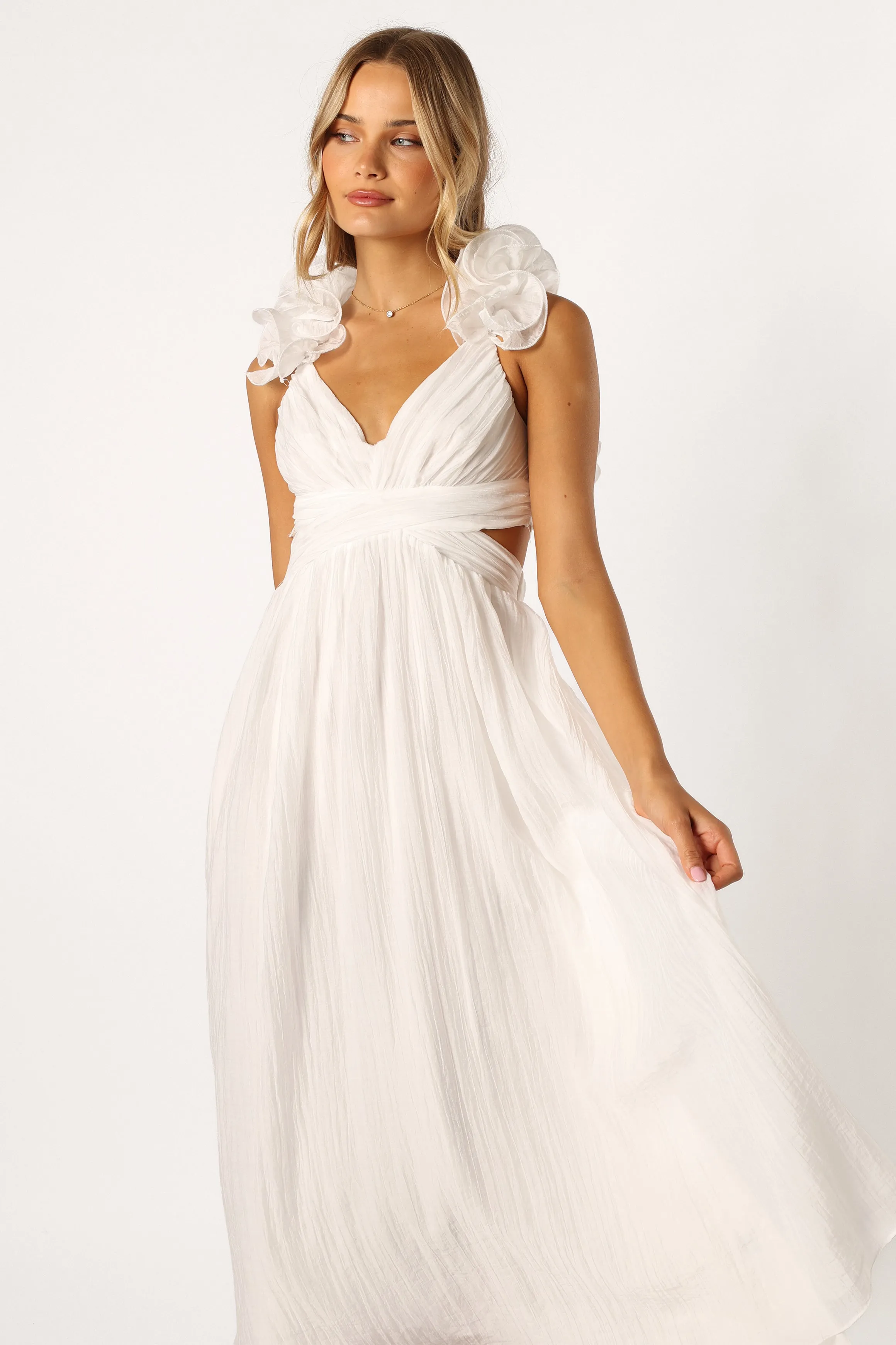 Blake Frill Shoulder Maxi Dress - White