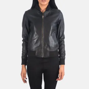 Bliss Black Leather Bomber Jacket