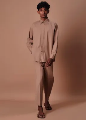 Brown Placket Shirt And Ankle Pant Set