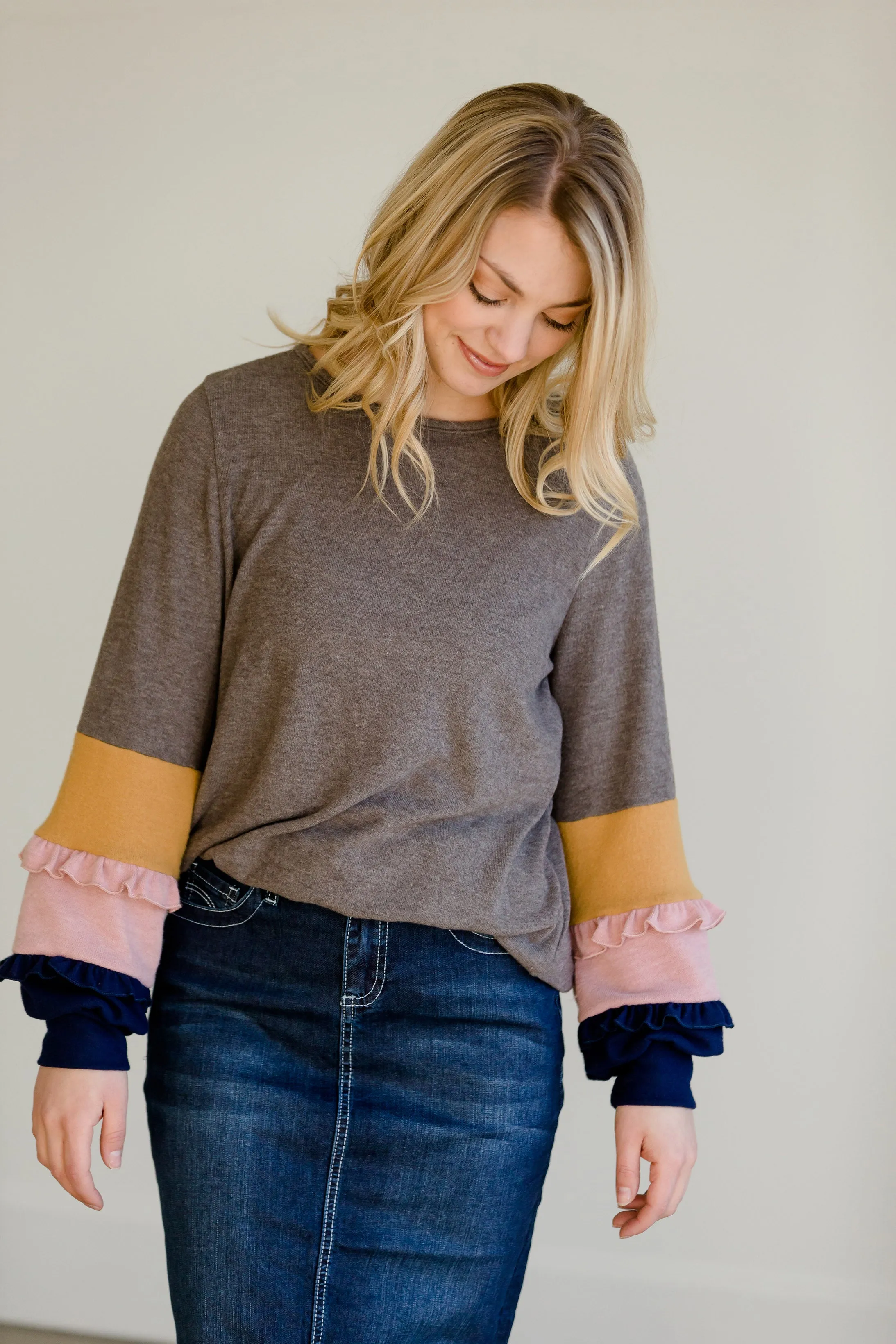 Brushed Ruffle Detail Top - FINAL SALE