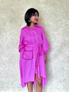 BUBBLEGUM PINK POPLIN SHIRT DRESS