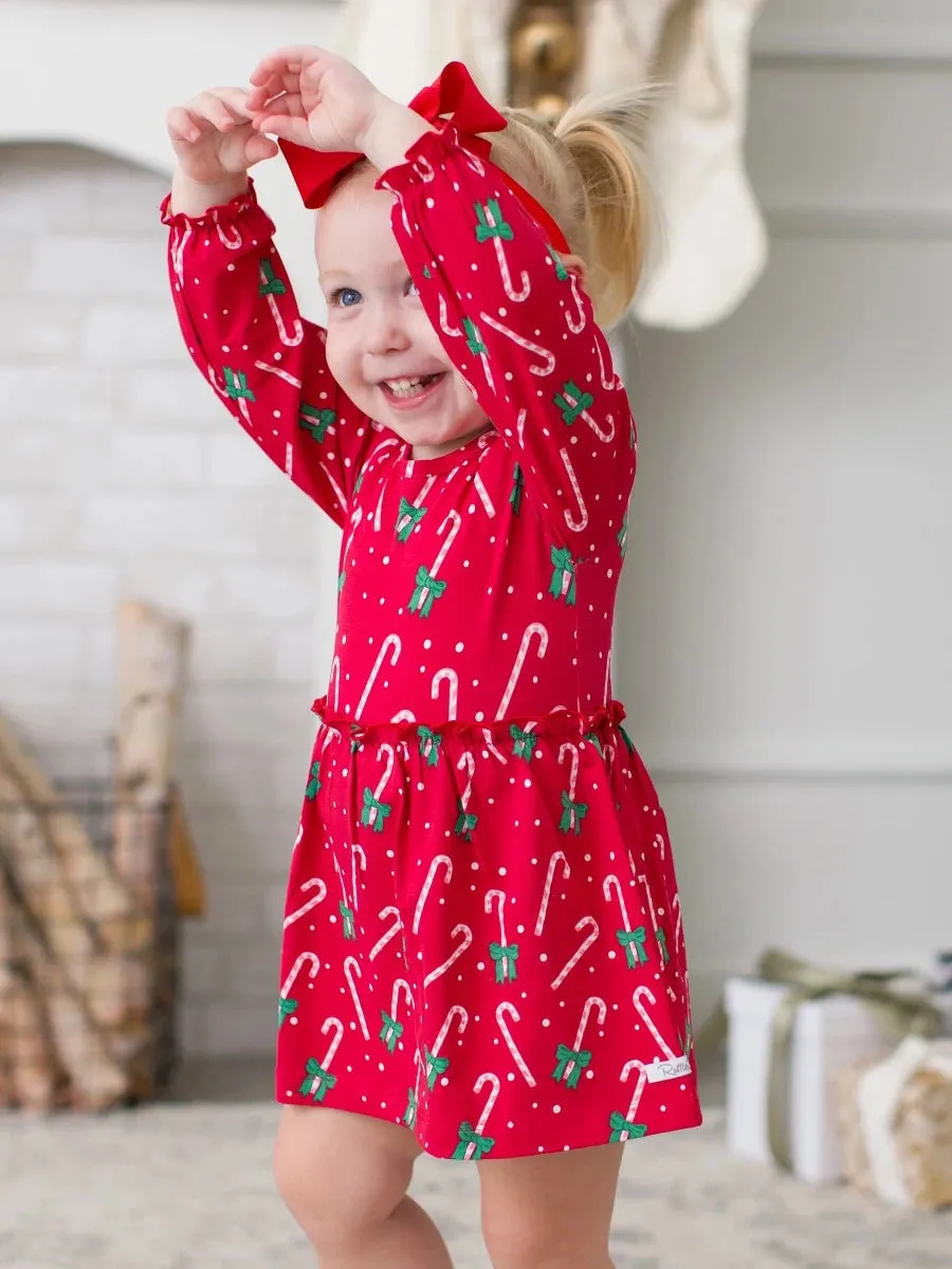 Candy Cane Cutie Knit Long Sleeve Skirted Romper