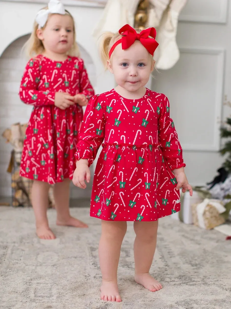 Candy Cane Cutie Knit Long Sleeve Skirted Romper