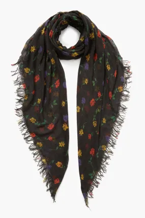 Cashmere and Silk Scarf Black Valentina Floral