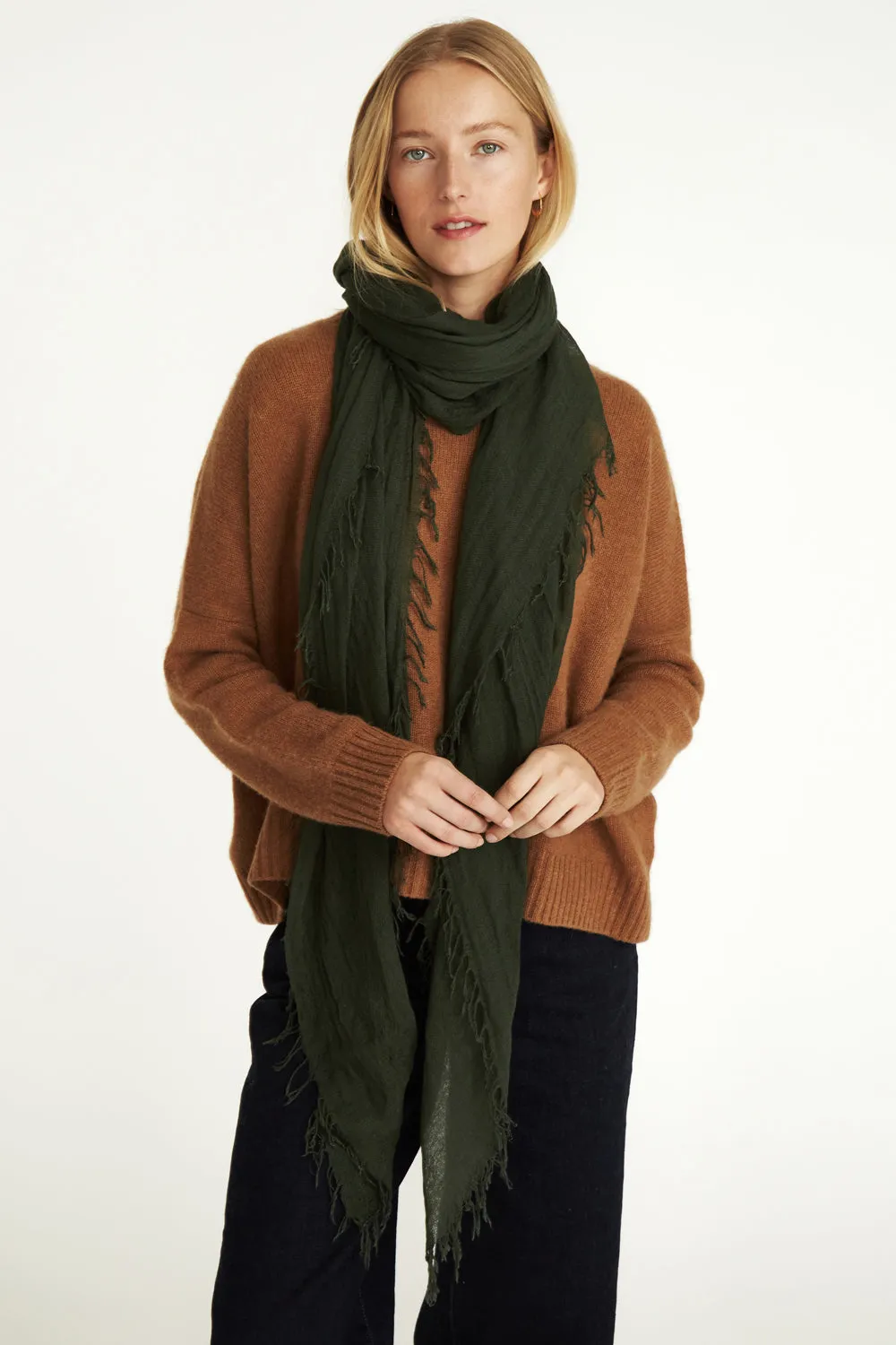 Cashmere and Silk Scarf Kombu Green