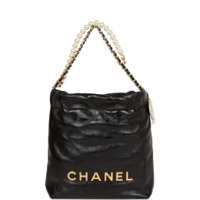 Chanel Mini 22 Bag Black Calfskin and Pearl Antique Gold Hardware