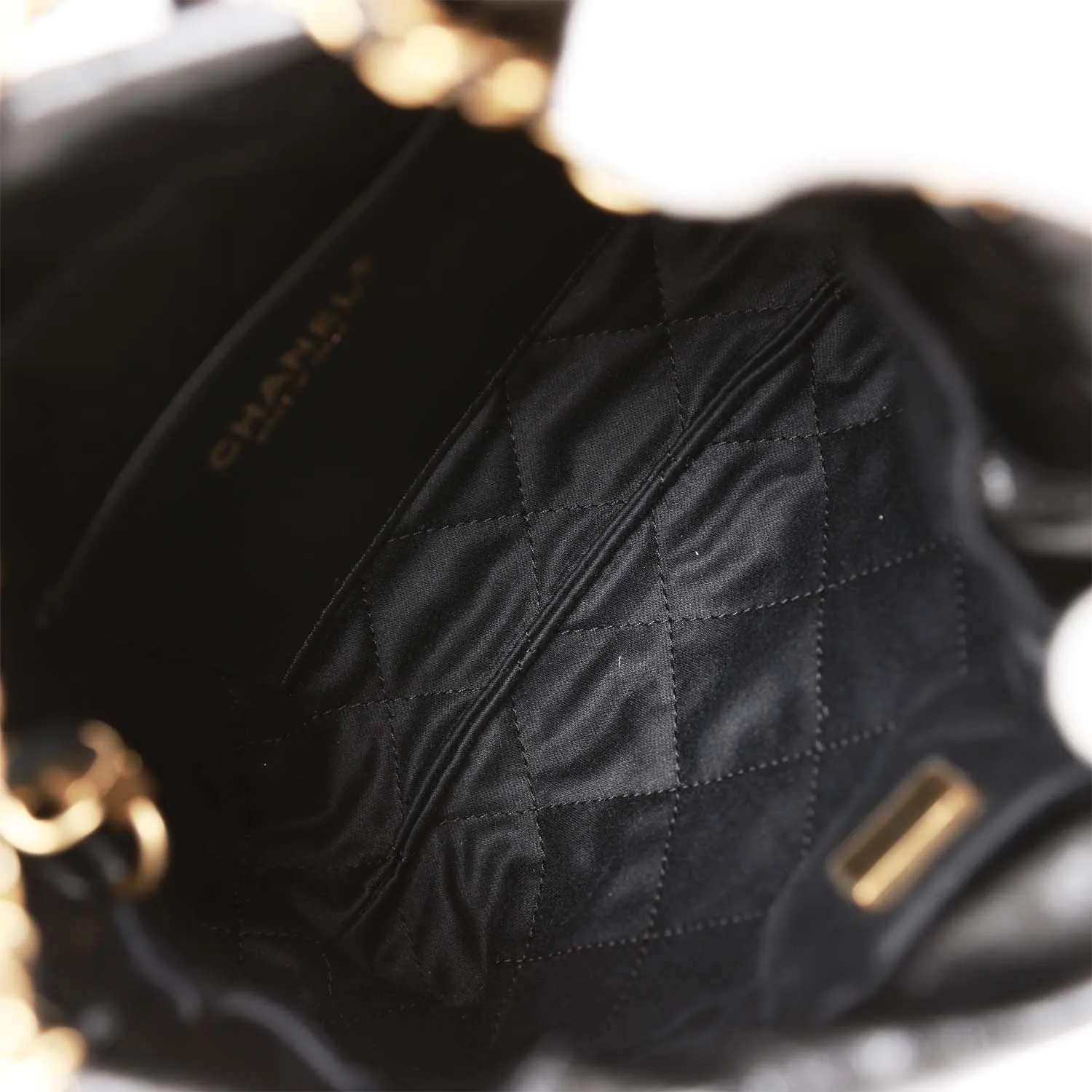 Chanel Mini 22 Bag Black Calfskin and Pearl Antique Gold Hardware