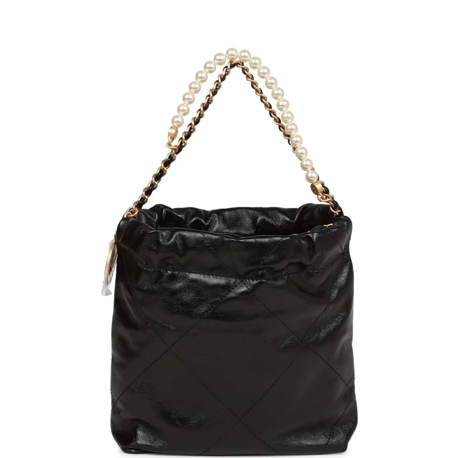 Chanel Mini 22 Bag Black Calfskin and Pearl Antique Gold Hardware