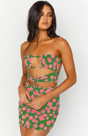 Chantria Green Floral Strapless Mini Dress