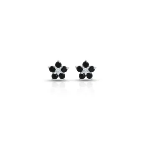 Classic Flower Design Black Stone Silver Earrings