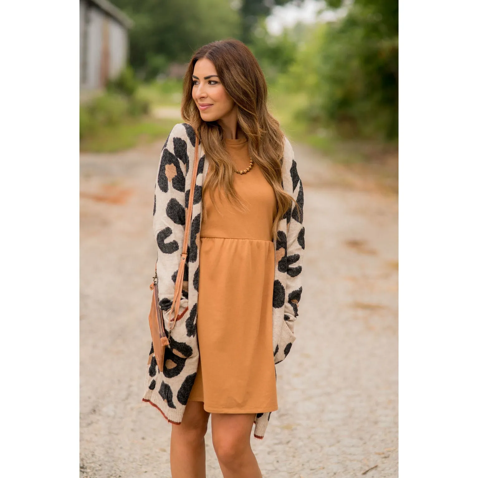 Cognac Trim Leopard Tunic Cardigan