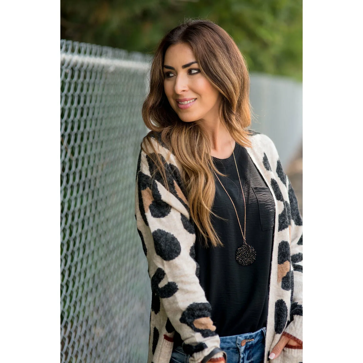 Cognac Trim Leopard Tunic Cardigan