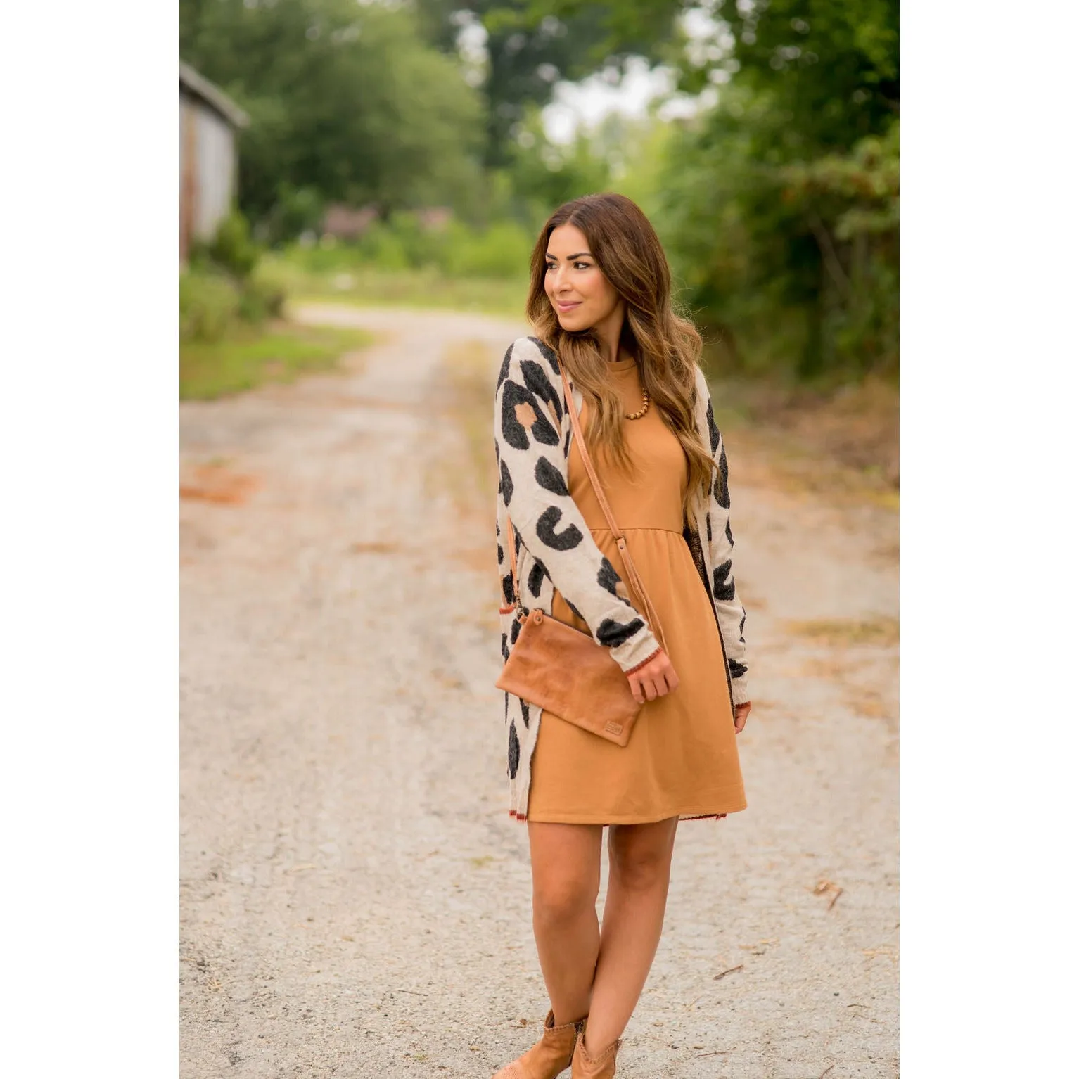 Cognac Trim Leopard Tunic Cardigan