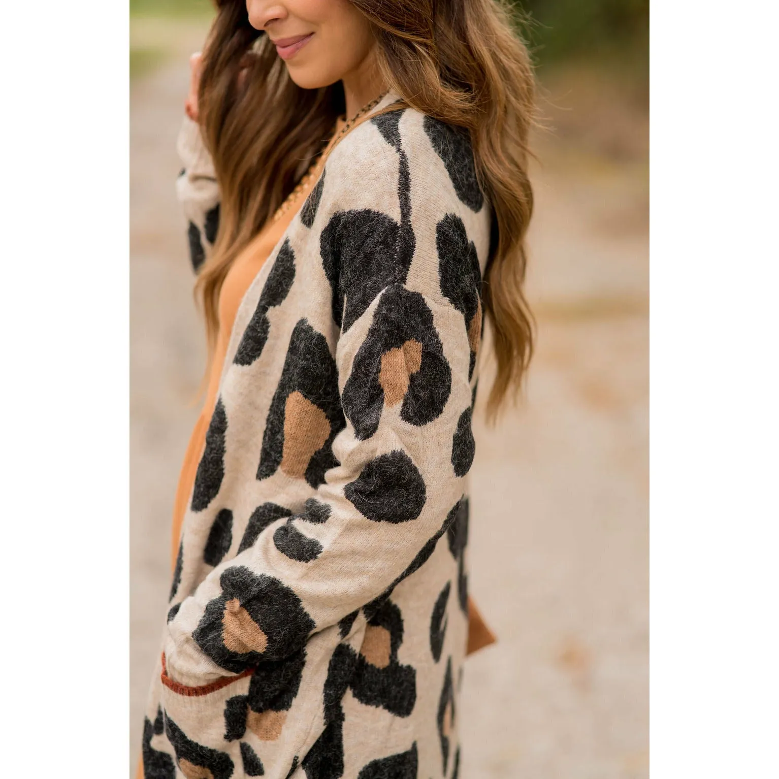 Cognac Trim Leopard Tunic Cardigan