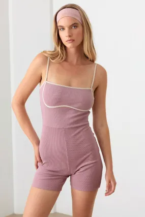 Contrast Trim Ribbed Romper