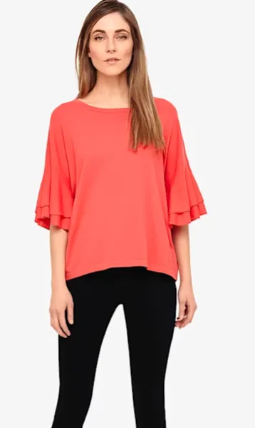 Coral Daisi Double Frill Sleeve Knit Top