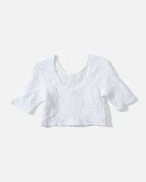 Cotton Poplin O-neck Cropped Smock Top - Bright White