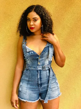 Denim Romper With Belt