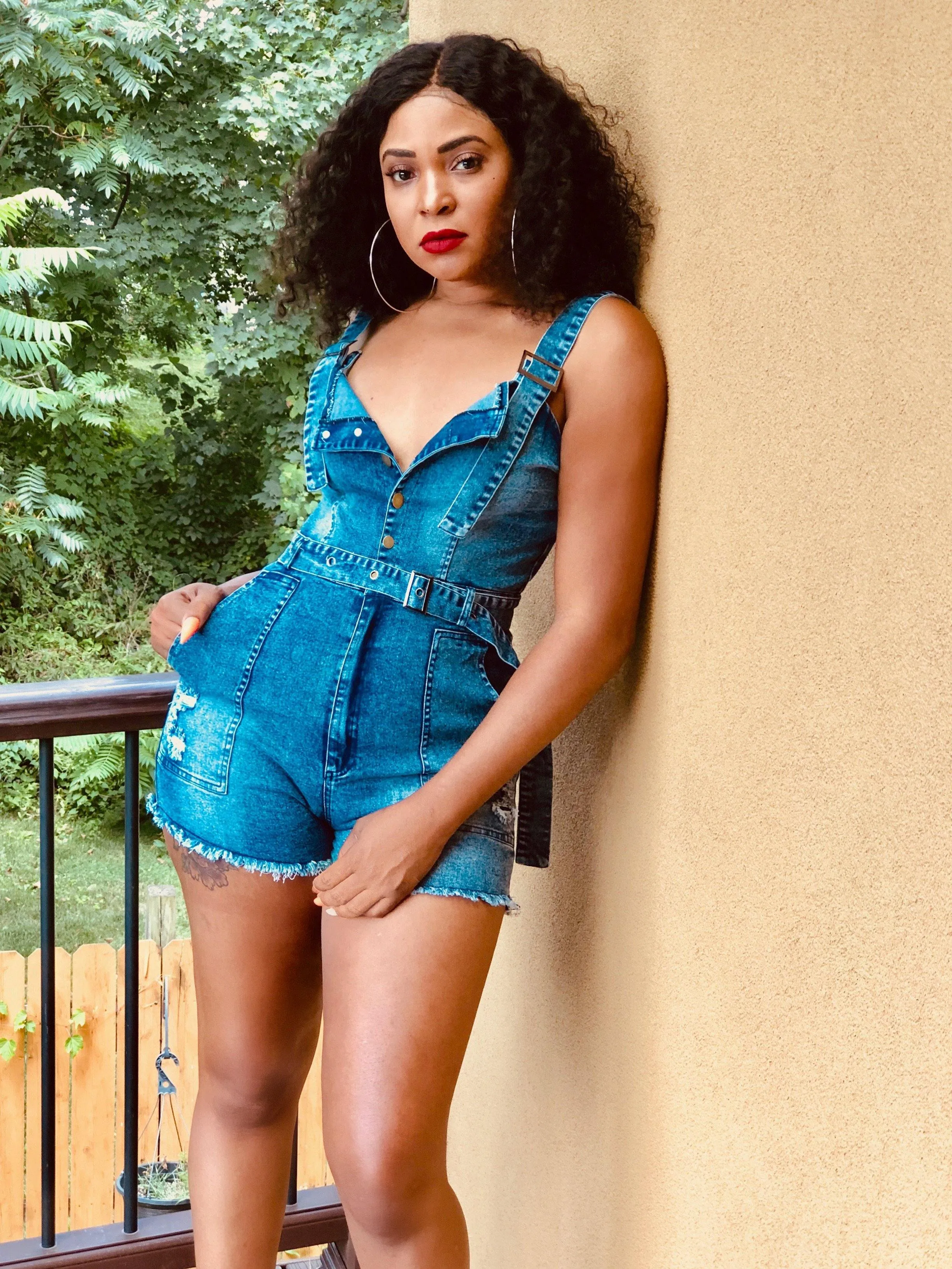 Denim Romper With Belt