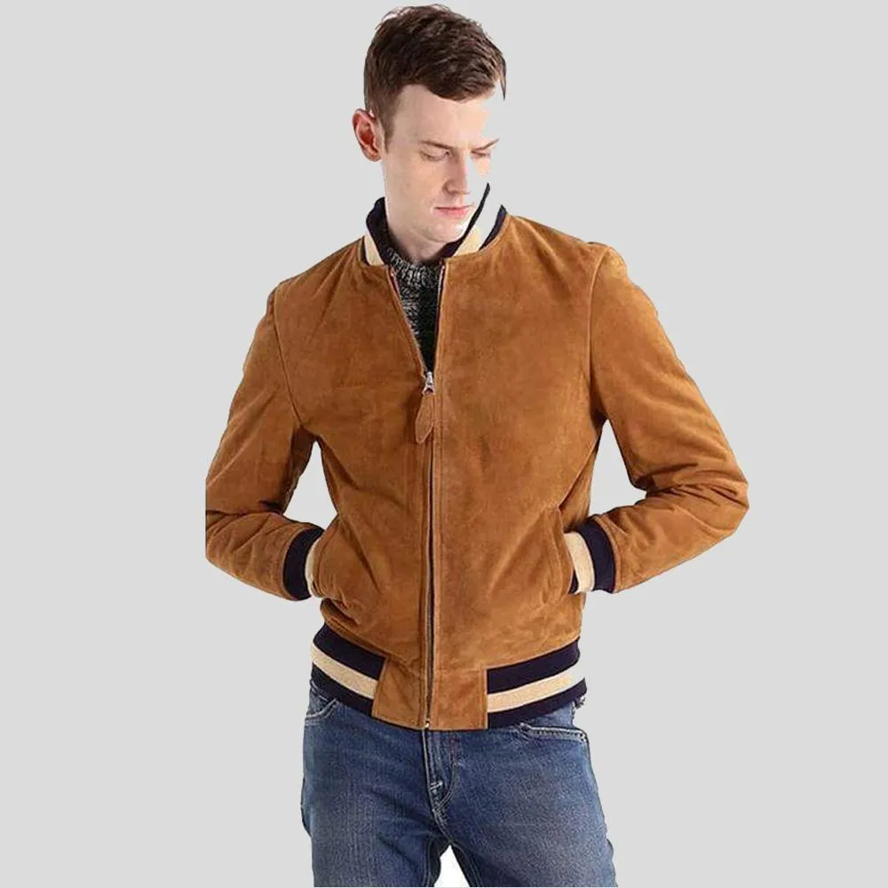 Deon Brown Suede Bomber Leather Jacket