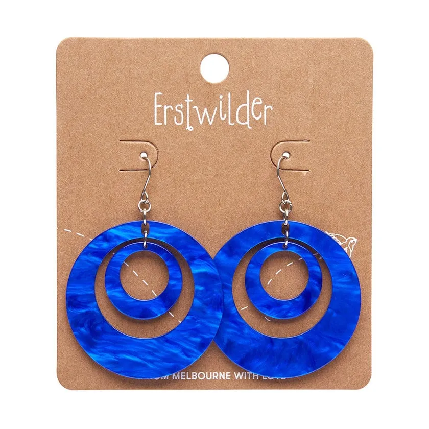 Double Hoop Ripple Drop Earrings - Blue