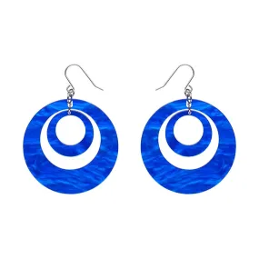 Double Hoop Ripple Drop Earrings - Blue