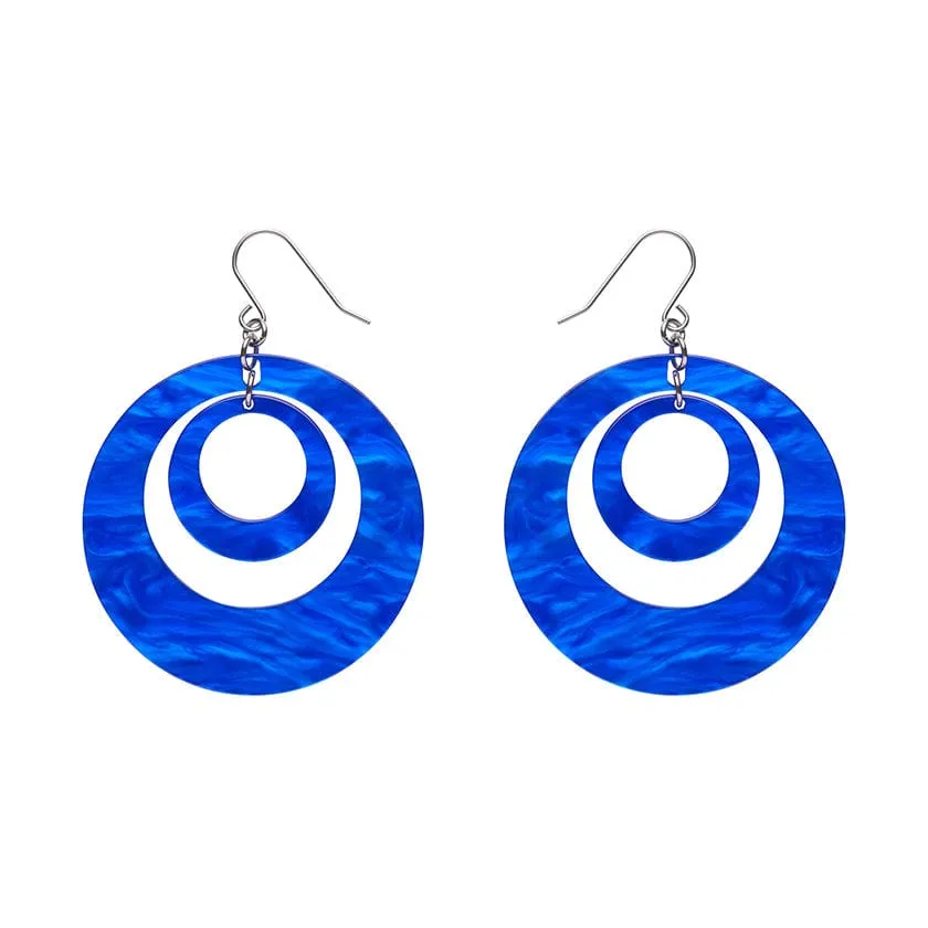 Double Hoop Ripple Drop Earrings - Blue