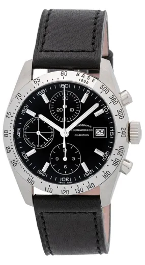 Eberhard & Co. Champion Chronograph Automatic Date Stainless Steel 31044.14 Mens Watch with Black Leather Band Black Dial