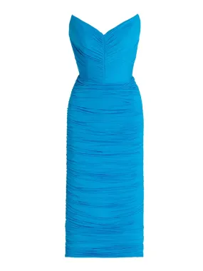 ELKE Strapless Ruched Midi Dress in Lycra