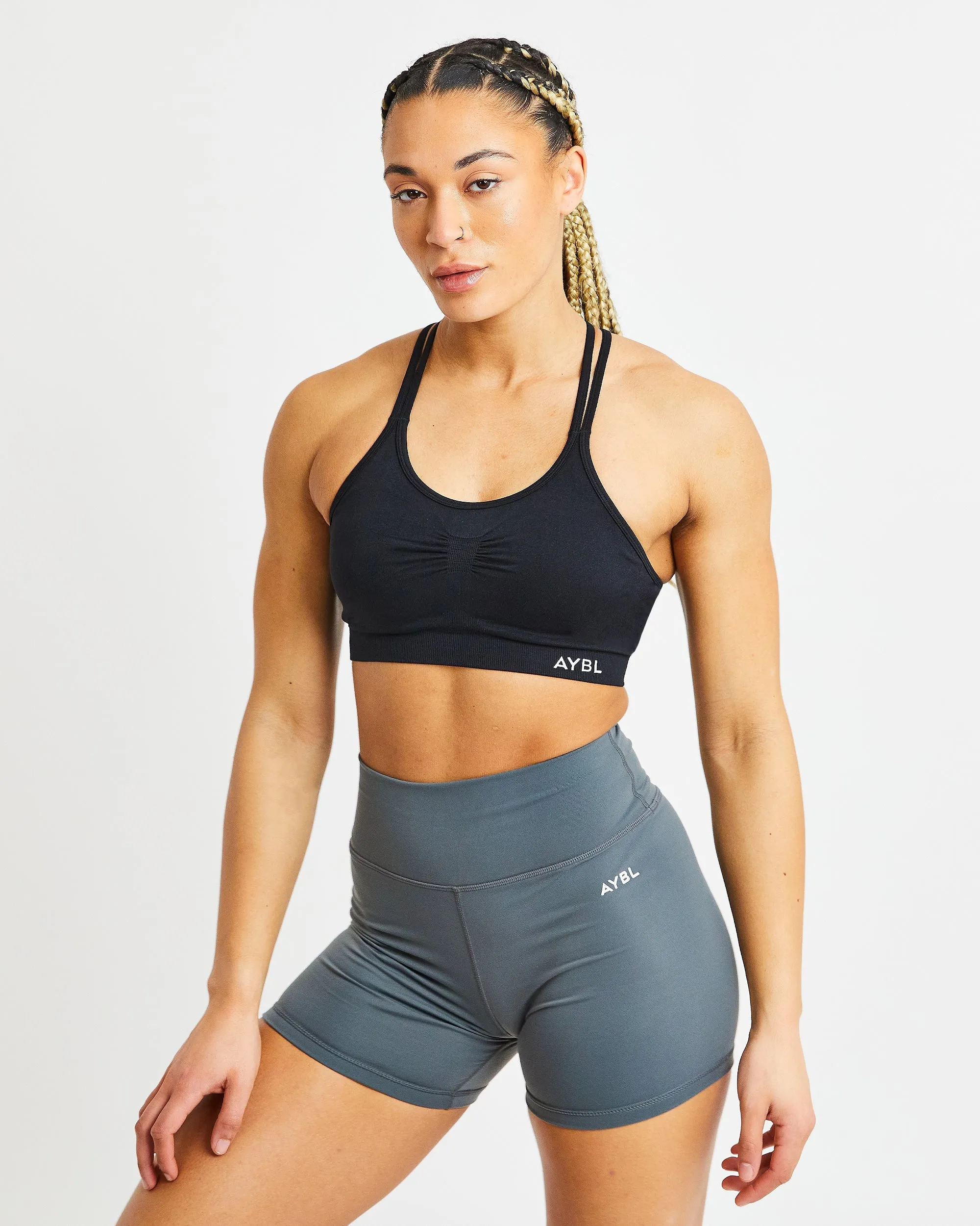 Essential Seamless Ruched Sports Bra - Black