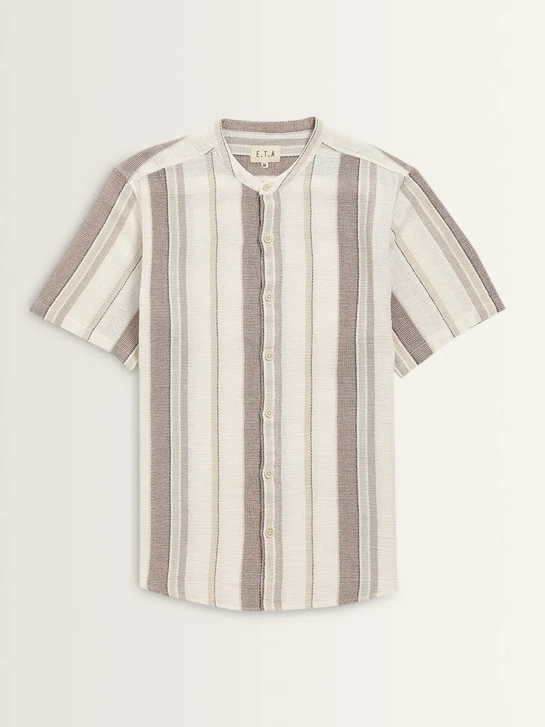 ETA Taupe Stripe Printed Resort-Fit Cotton Shirt