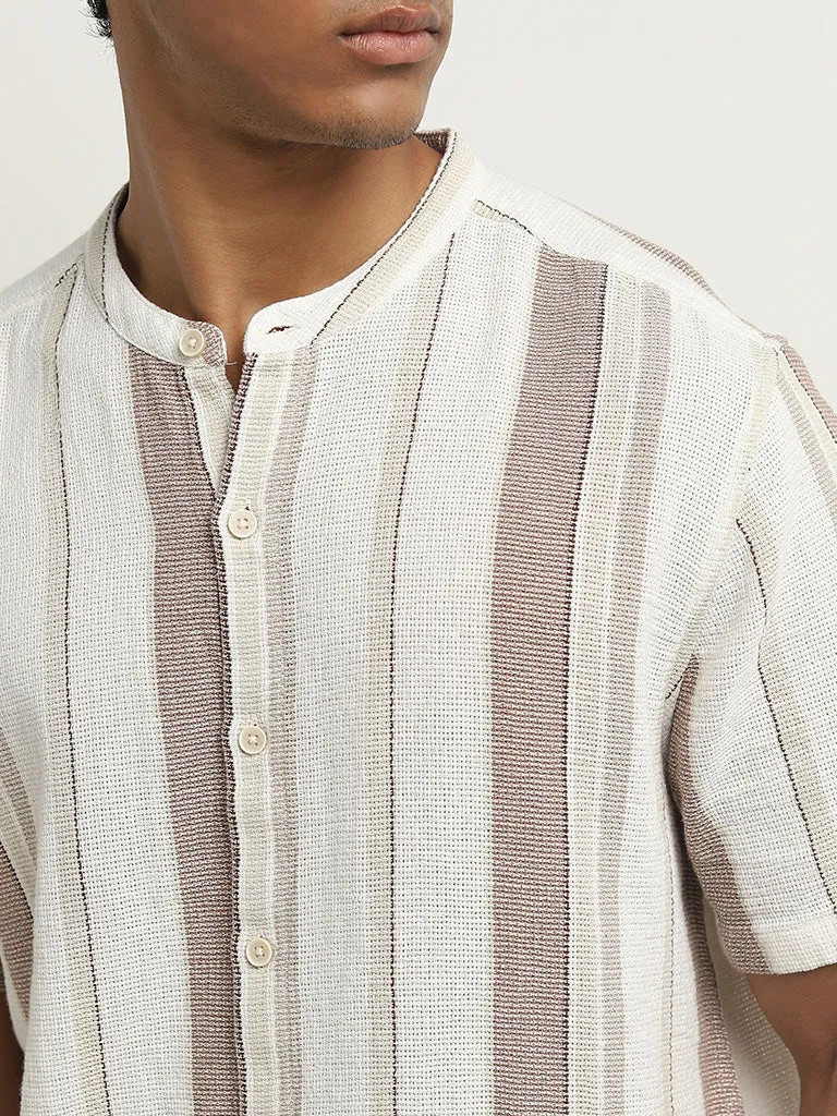 ETA Taupe Stripe Printed Resort-Fit Cotton Shirt