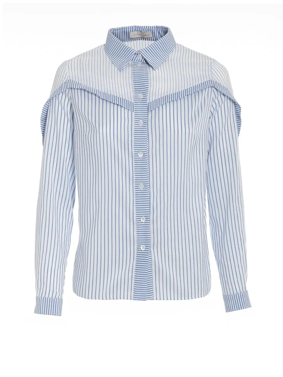 FEATHER SHIRT BLOUSE "ANDREA" IN BLUE WITH WHITE STRIPES