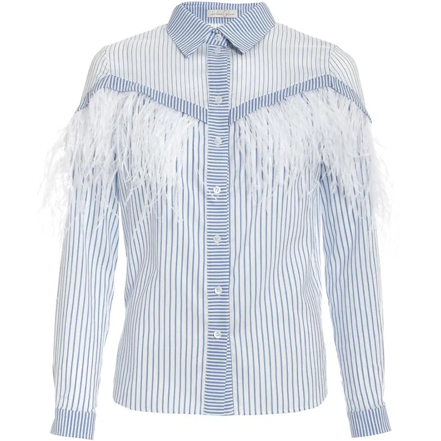 FEATHER SHIRT BLOUSE "ANDREA" IN BLUE WITH WHITE STRIPES