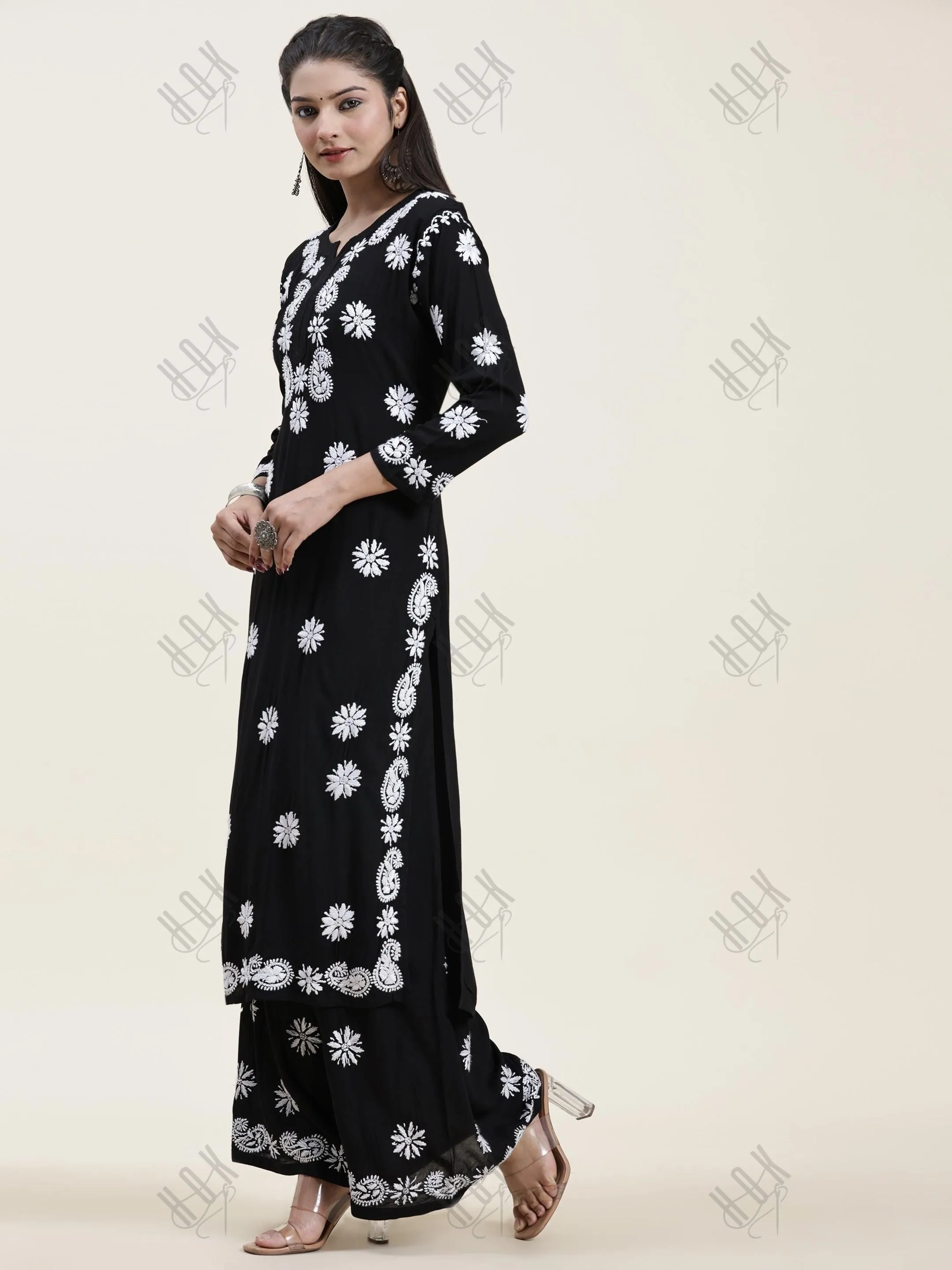 Fizaa Chikankari CO-ORD Set In Modal Cotton for Women In Black