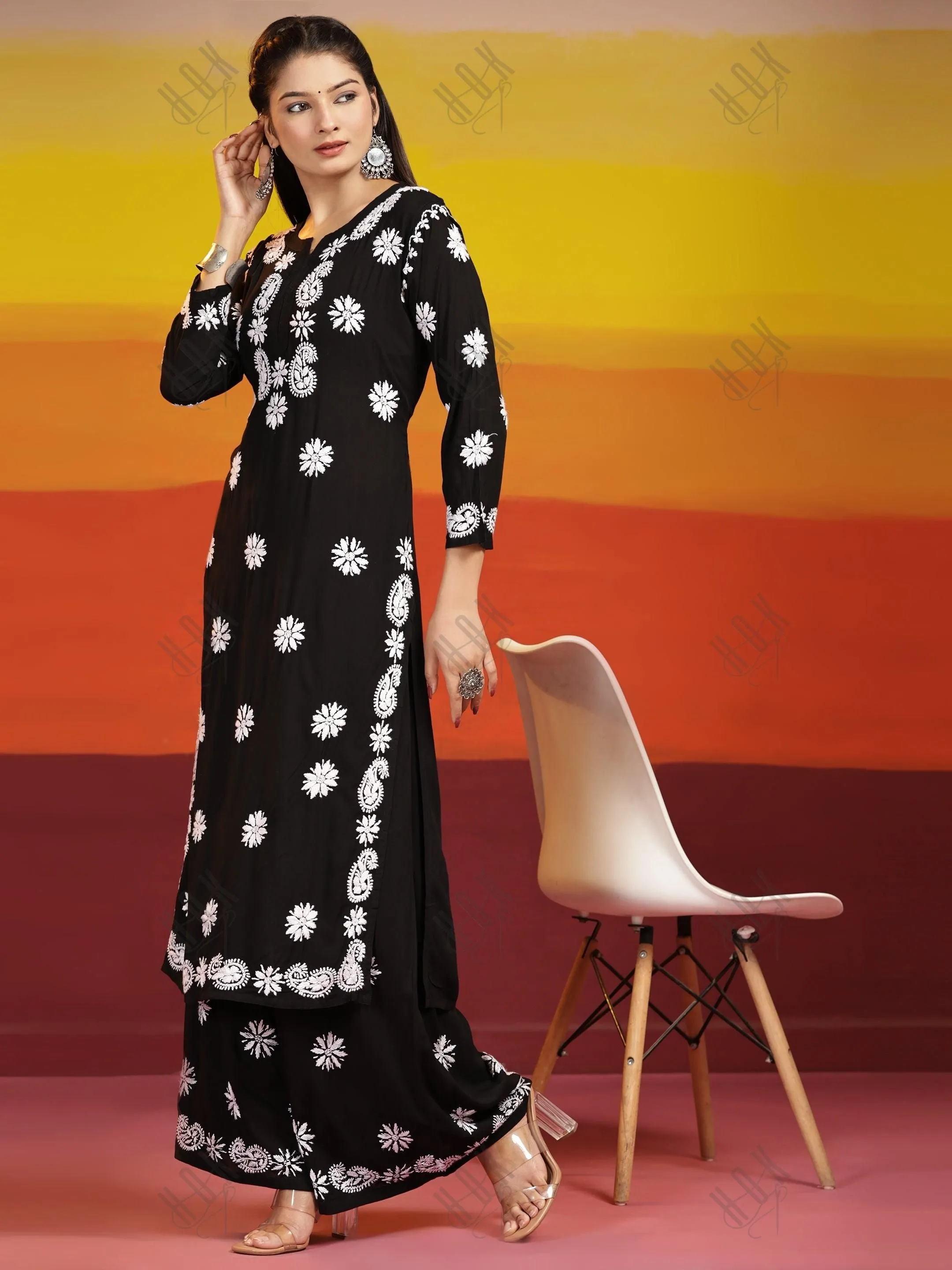 Fizaa Chikankari CO-ORD Set In Modal Cotton for Women In Black