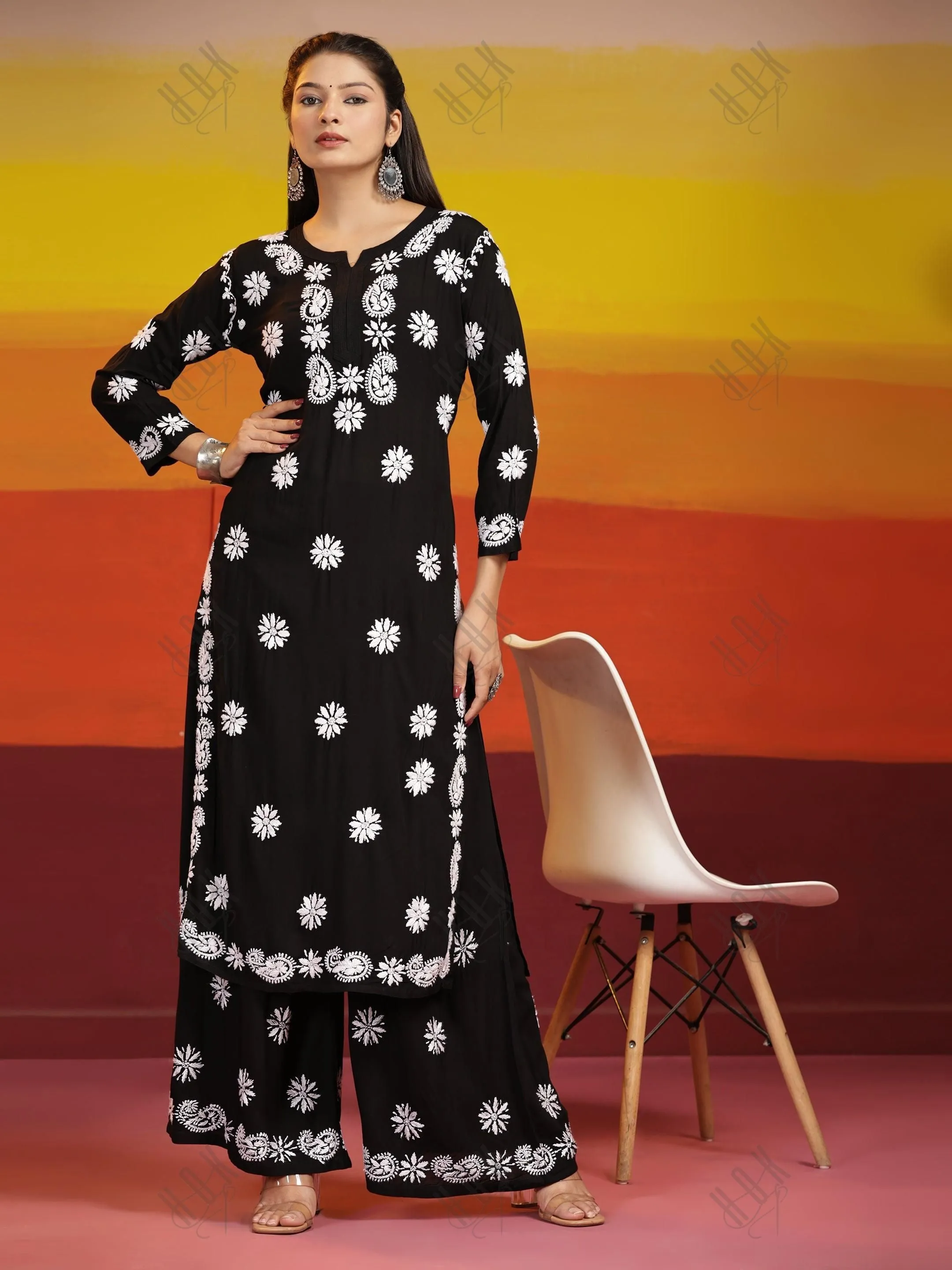 Fizaa Chikankari CO-ORD Set In Modal Cotton for Women In Black