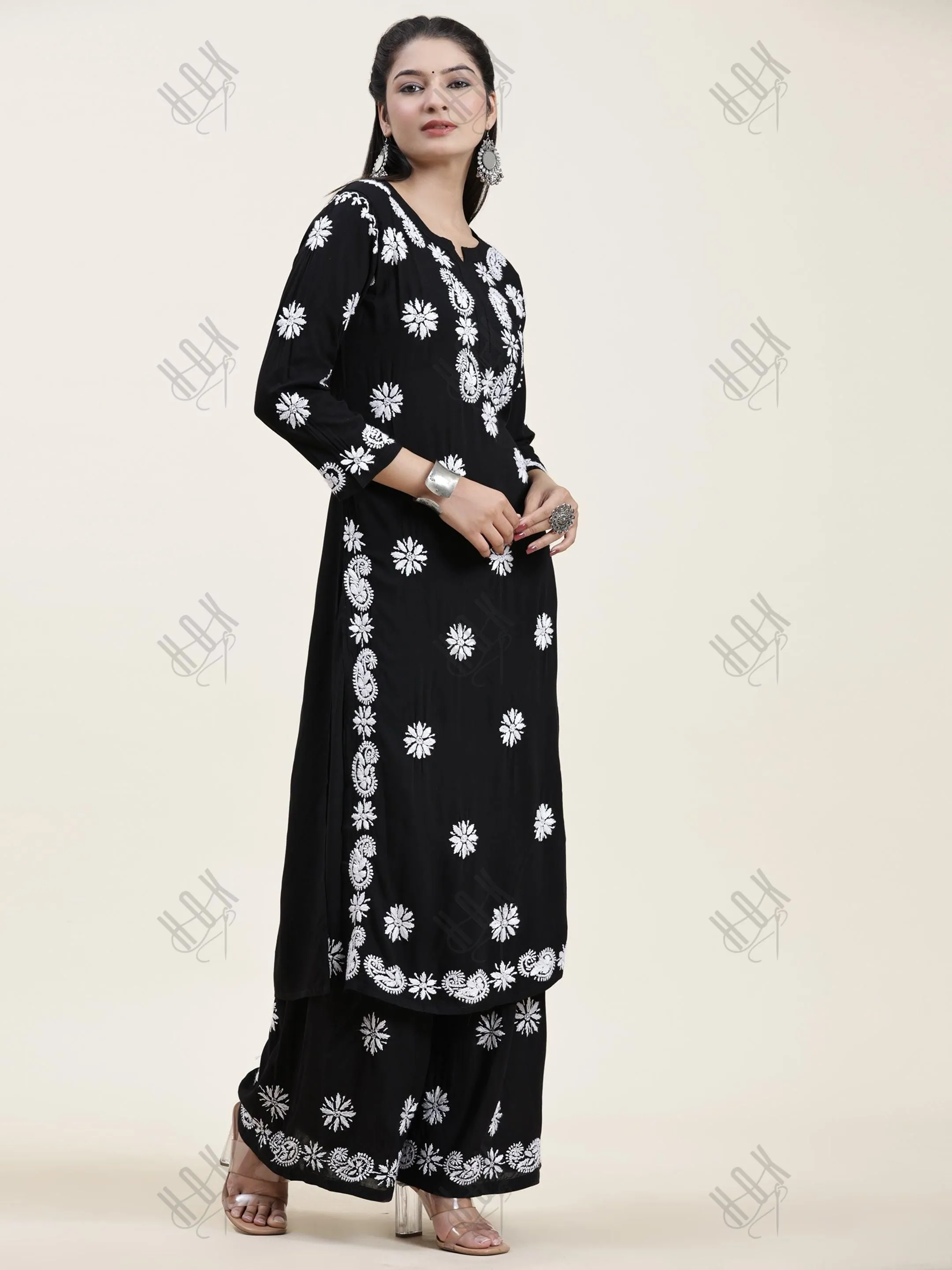 Fizaa Chikankari CO-ORD Set In Modal Cotton for Women In Black