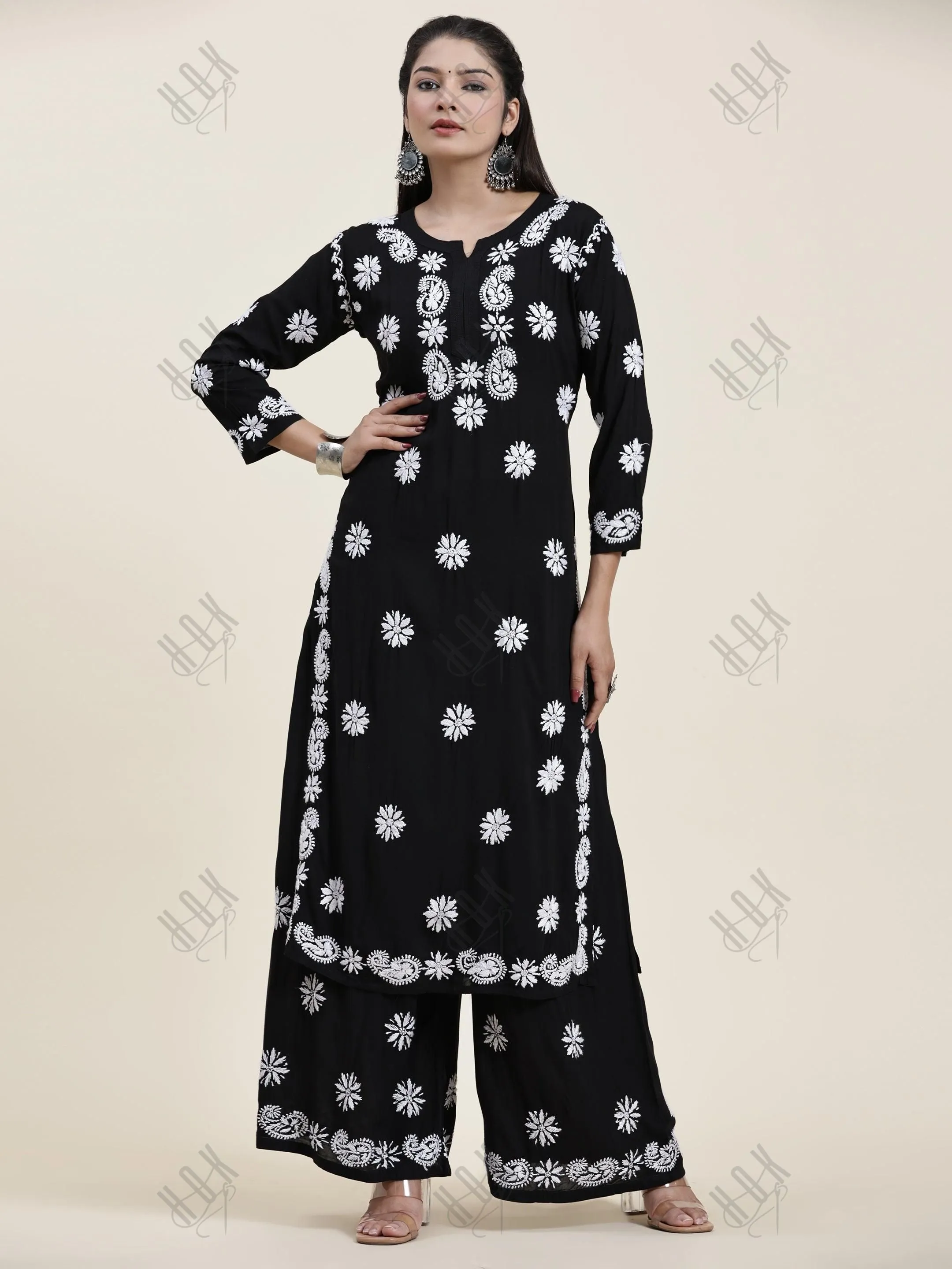 Fizaa Chikankari CO-ORD Set In Modal Cotton for Women In Black