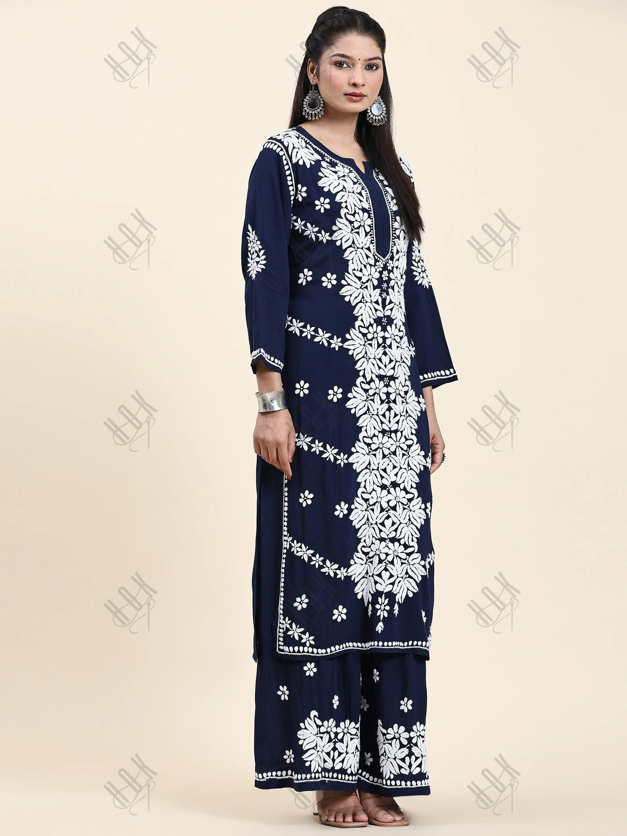 Fizaa Chikankari CO-ORD Set In Modal Cotton for Women In Blue