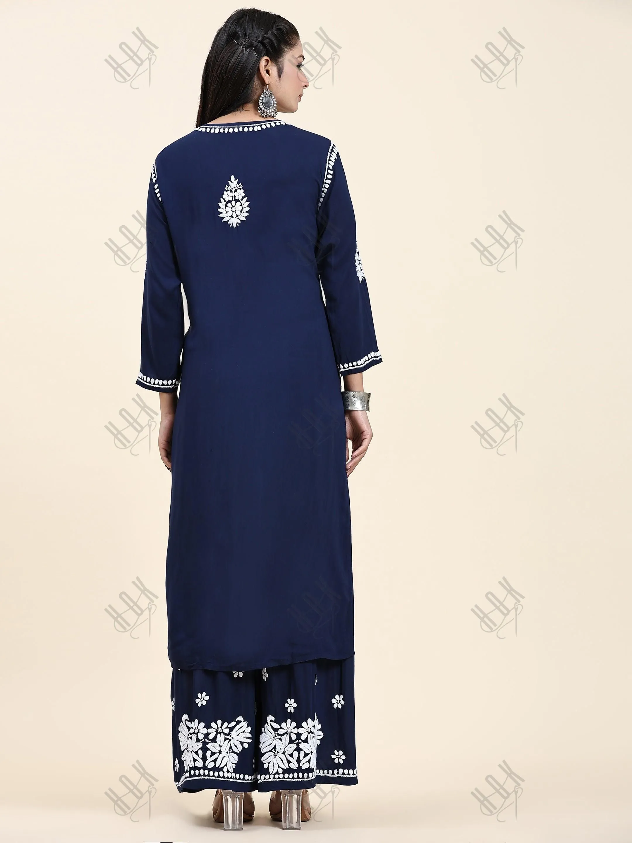 Fizaa Chikankari CO-ORD Set In Modal Cotton for Women In Blue